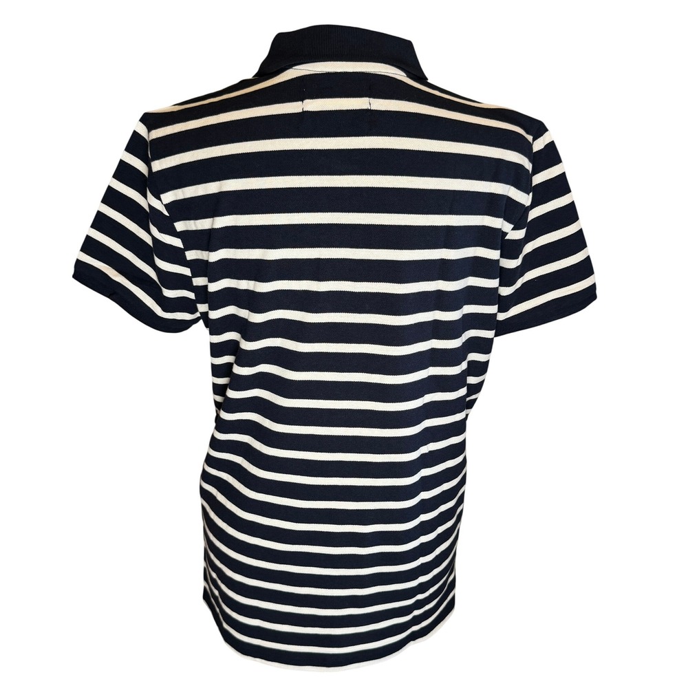 Piombo Navy White Striped Polo Shirt Women's Large Cotton Short Sleeve NWT Top - Picture 3 of 9